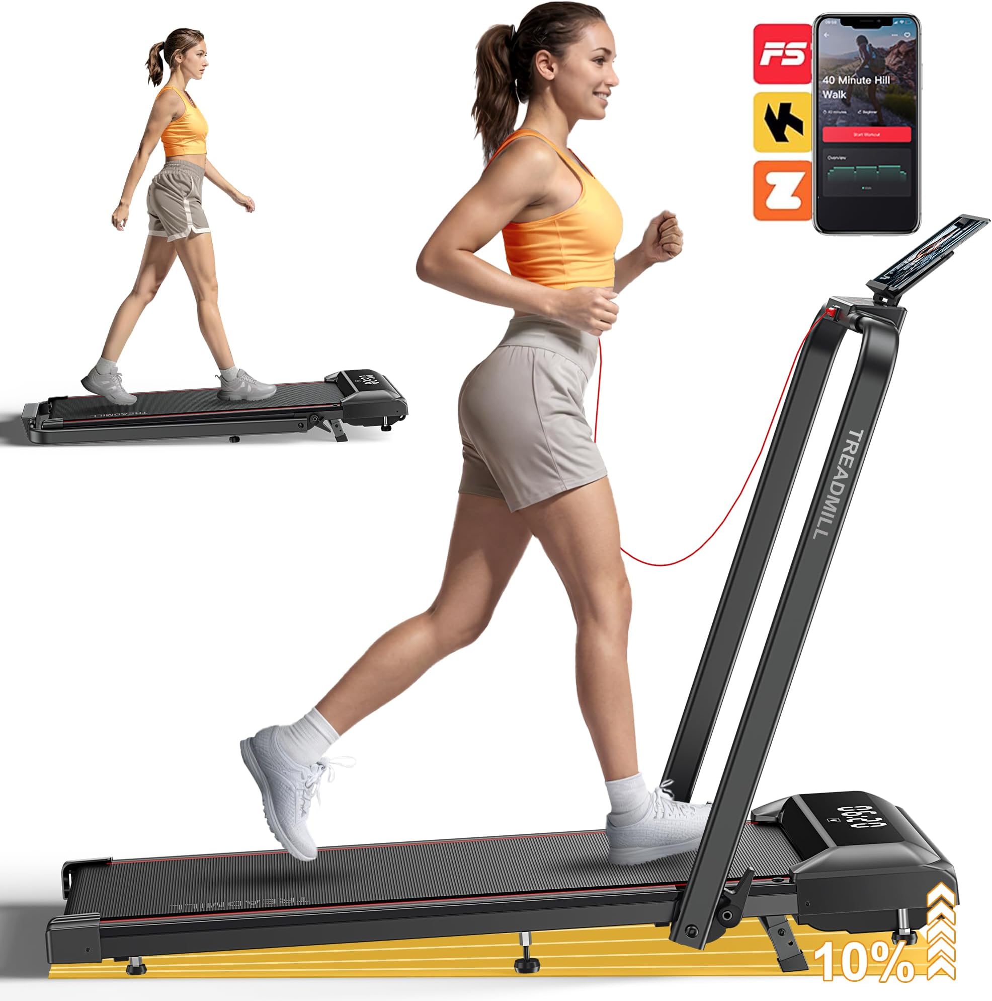 Acezoe Walking Pad Treadmill with Incline, 2 in 1 Foldable Treadmills for Home Small Office, 300lbs Portable Compact Under Desk Treadmill with App, Remote Control and LED Display