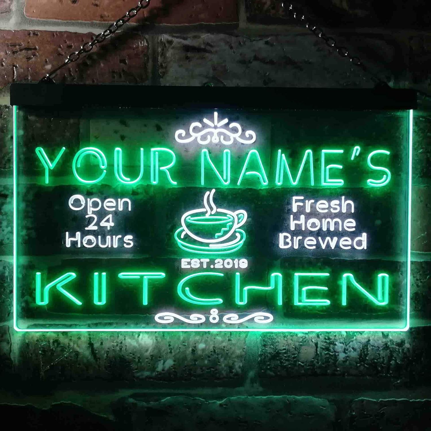 ADVPRO Personalized Your Name Est Year Theme Kitchen Coffee Deco Dual Color LED Neon Sign White & Green 24" x 16" st6s64-pc1-tm-wg