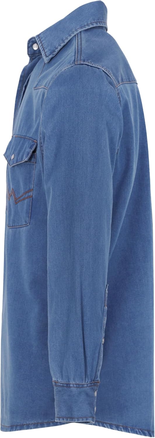 BOCOMAL Men's Denim Work Shirt Western Cowboy Cut Long Sleeve Pearl Snap Vintage Washed Soft Relaxed Fit Workwear(Non FR) - Image 3