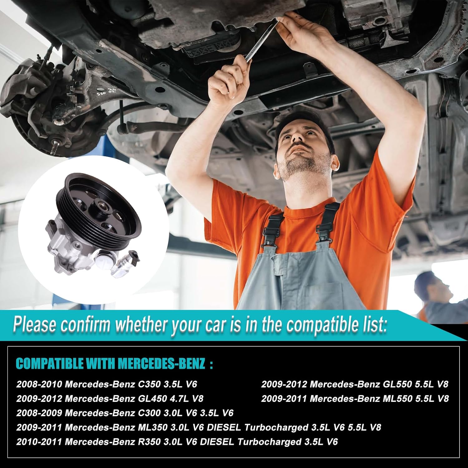 21-341 Power Steering Pump with Pulley Compatible with Mercedes-Benz 2008-2009 C300 3.0L/C350 3.5L, 2009-2012 GL450 4.7L/GL550 5.5L,2009-2011 ML350/ML550/R350, Replace OE 21341, 96341