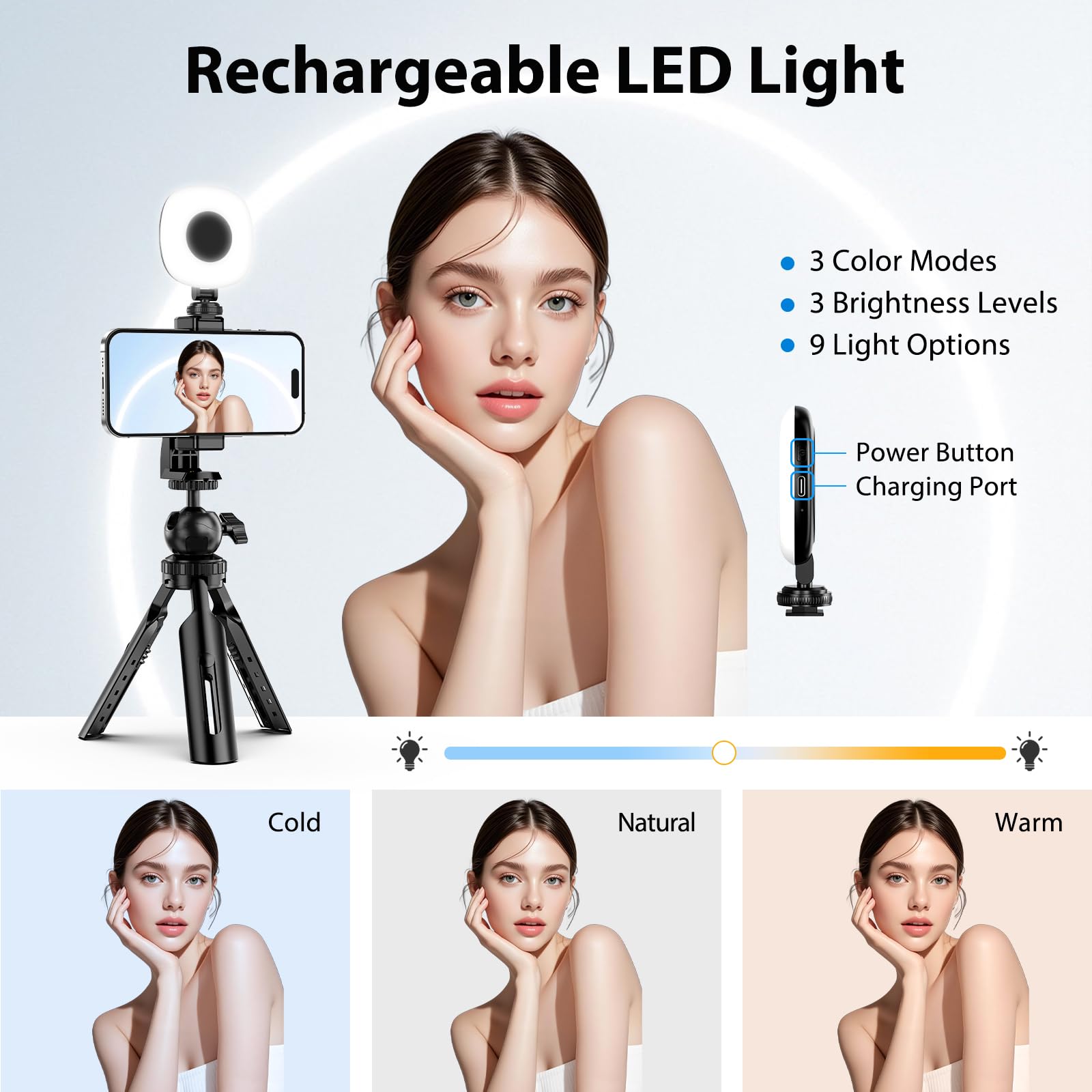 UBeesize Kit de vlogging para iPhone y Android, kit de inicio de YouTube para creadores de contenido con luz de video LED, micrófono, clip de teléfono, trípode ajustable para vlogging, YouTube
