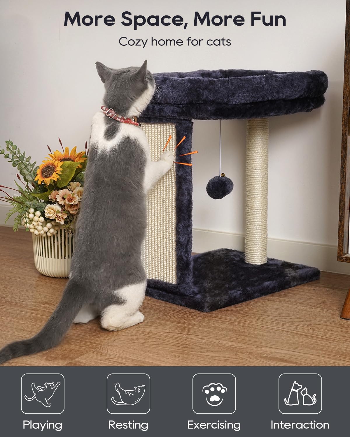 SYANDLVY Samll Cat Tree with Scratching Board, Scratching Post with Perch for Indoor Cats, Cat Scratcher with 2 Dangling Balls, Great for Kittens