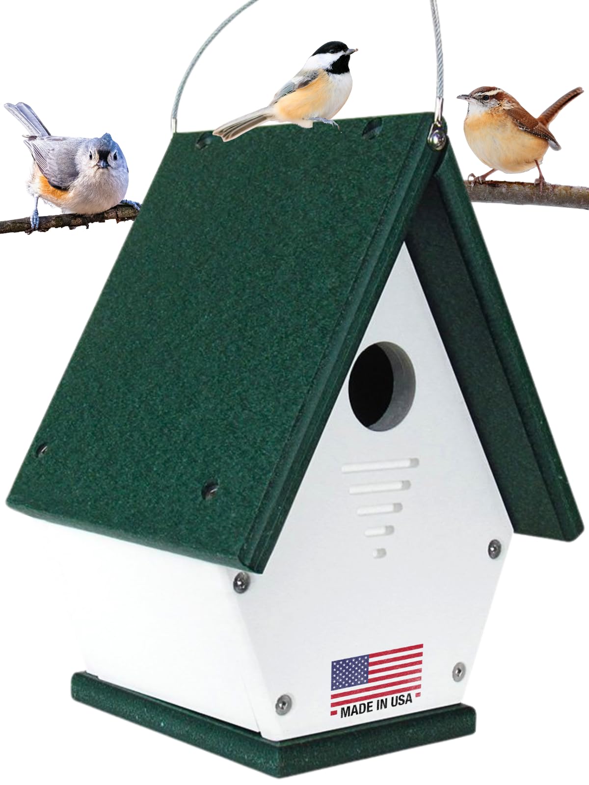 JCs Wildlife Recycled Poly Lumber Wren Chateau Birdhouse - Made in The USA - Perfect Garden and Backyard Birdhouse for Wrens, Chickadees, and Warblers