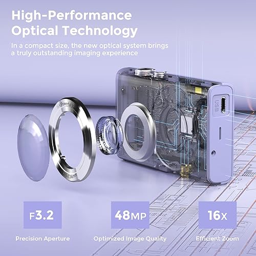 Miniatura 3 de Jckduhan Cámara digital de enfoque automático 2.7K Vlogging Cámara HD 48MP 16X Cámara de zoom digital con tarjeta de memoria 32G 2 baterías YouTube