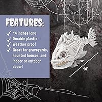 Vista 3 de SCS Direct Decoración de Halloween de esqueleto de pez (paquete de 2) 10 pulgadas de largo, resistente a la intemperie para interiores y exteriores