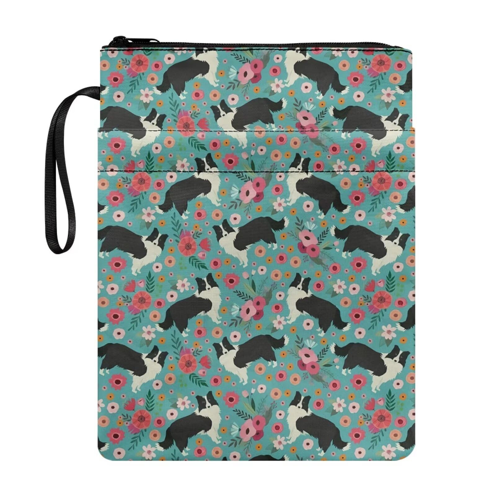 NETILGEN Book Sleeve for Book Lovers: Border Collie Floral, Animal Print, Polyester, Zipper Closure, Book Cover — image 1