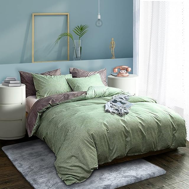 Fityou Bedding Set Microfiber Duvet Cover, Duvet Cover, soft and breathable 2 Colors Duvet cover set (Green,(220 x 230 cm))
