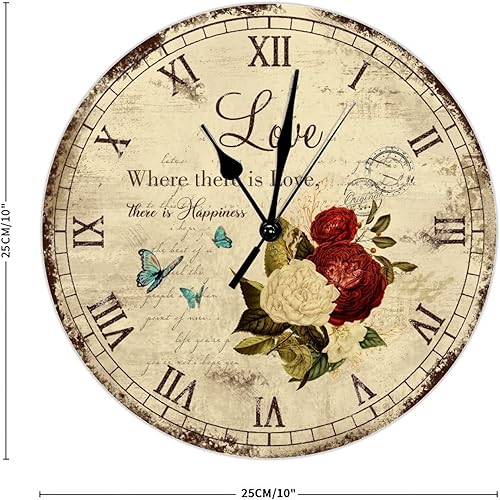 Miniatura 2 de There is Love Clock Antique Rose Hanging Wall Clock Hellow Spring 10inch Silent Non-Ticking Battery Operated Home Frameless Clocks for Bedroom