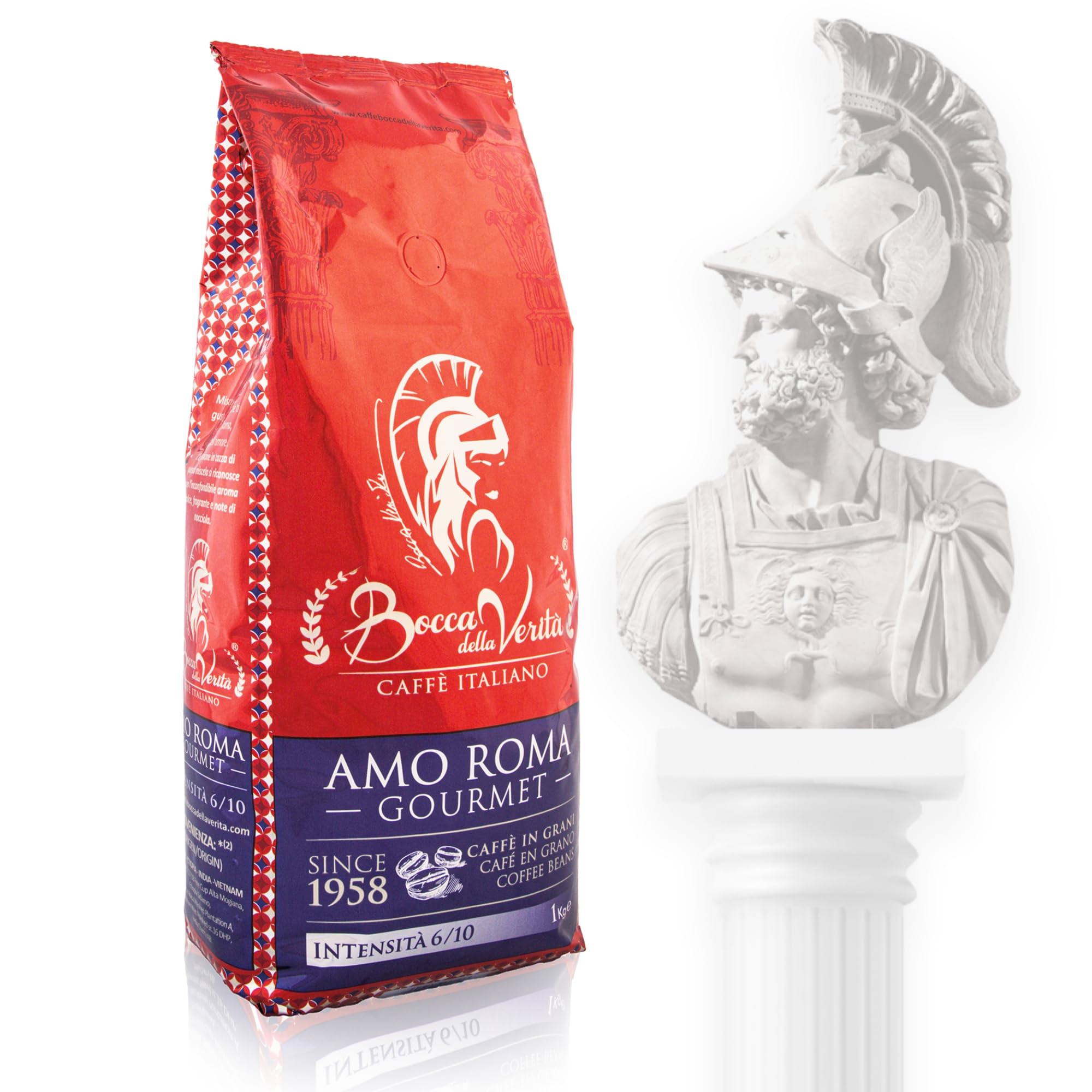 BOCCA DELLA VERITA Caffe in Grani Italiano Arabica e Robusta Idea Regalo AMO ROMA GOURMET Sacco da 1 Kg Caffe Napoli Caffè Espresso Tostato Naturalmente e Artigianalmente, Rainforest e UTZ