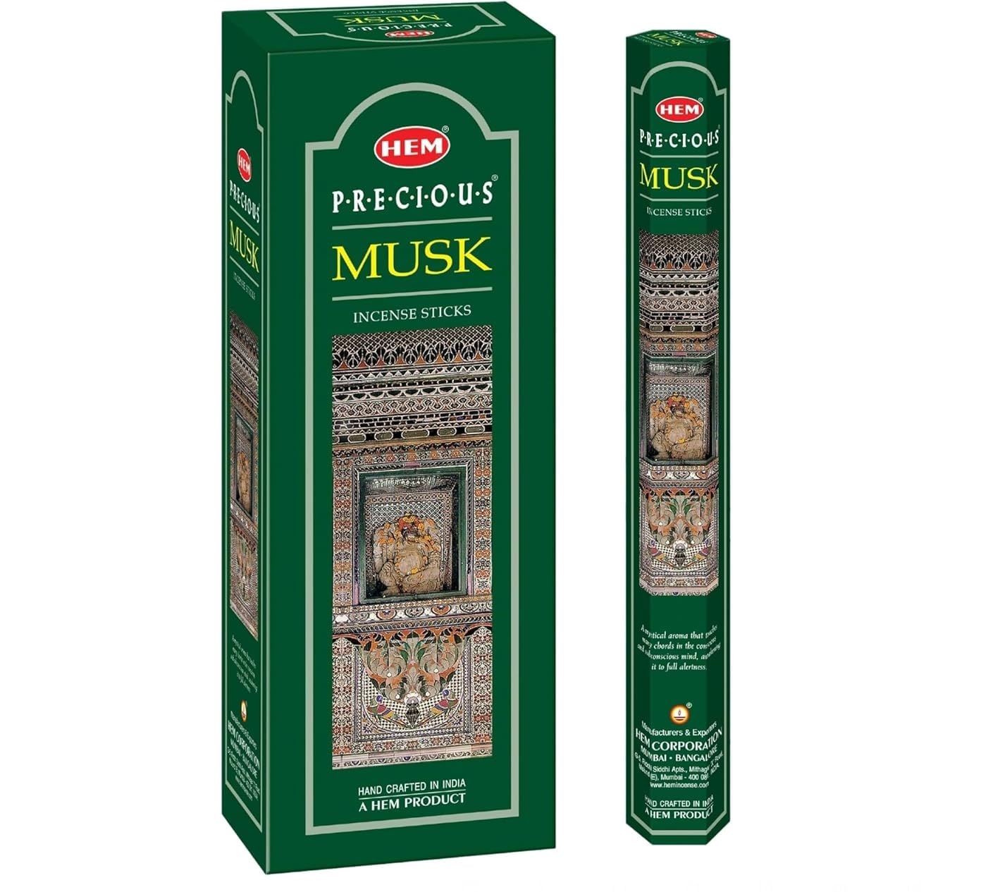 HEM Precious Musk Incense Sticks - Pack of 6 (120 Sticks) with JRose Wooden Incense Holder - Warm and Earthy Aromatherapy Fragrance