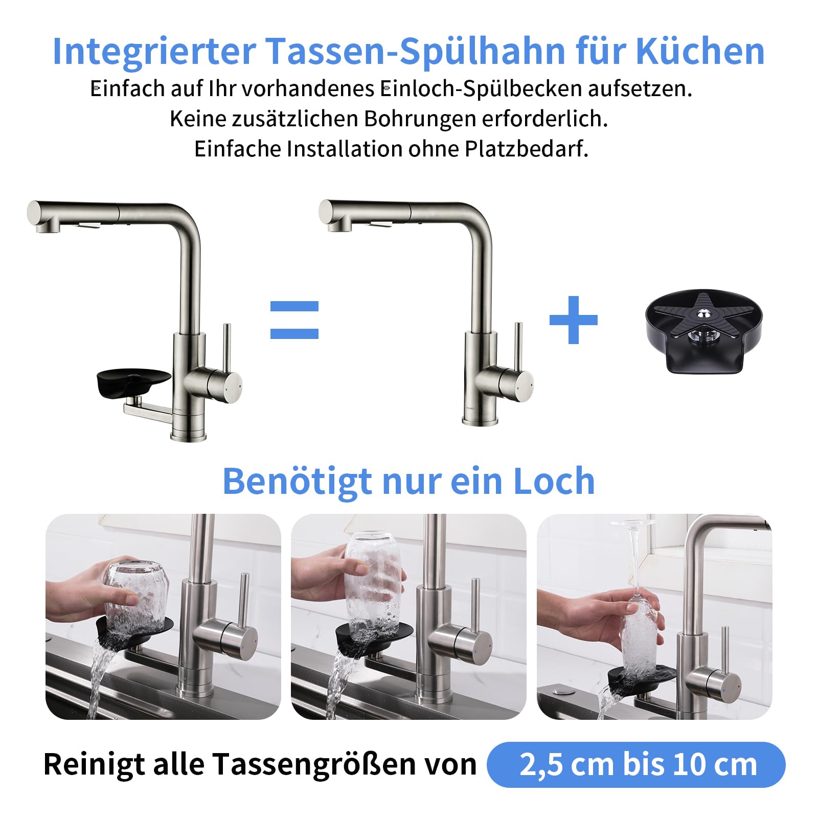 Wasserhahn Küche Ausziehbar Küchenarmatur mit Glasspüler, Dual-Auslauf | LakeBayMZC Küchenarmaturen Armatur Küche Mischbatterie Spültischarmatur, 360°-Drehung, 304 Edelstahl Gebürstet Silber