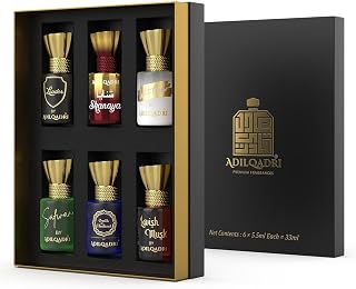 Adil...qadri Assorted Luxury Non Alcoholic Roll-On Attar Perfume Collection for Men & Women Long-Lasting Fragrance Set Gift Hamper for Him & Her Ideal for Special Occasions 6 Bottles of 5.5ml Each