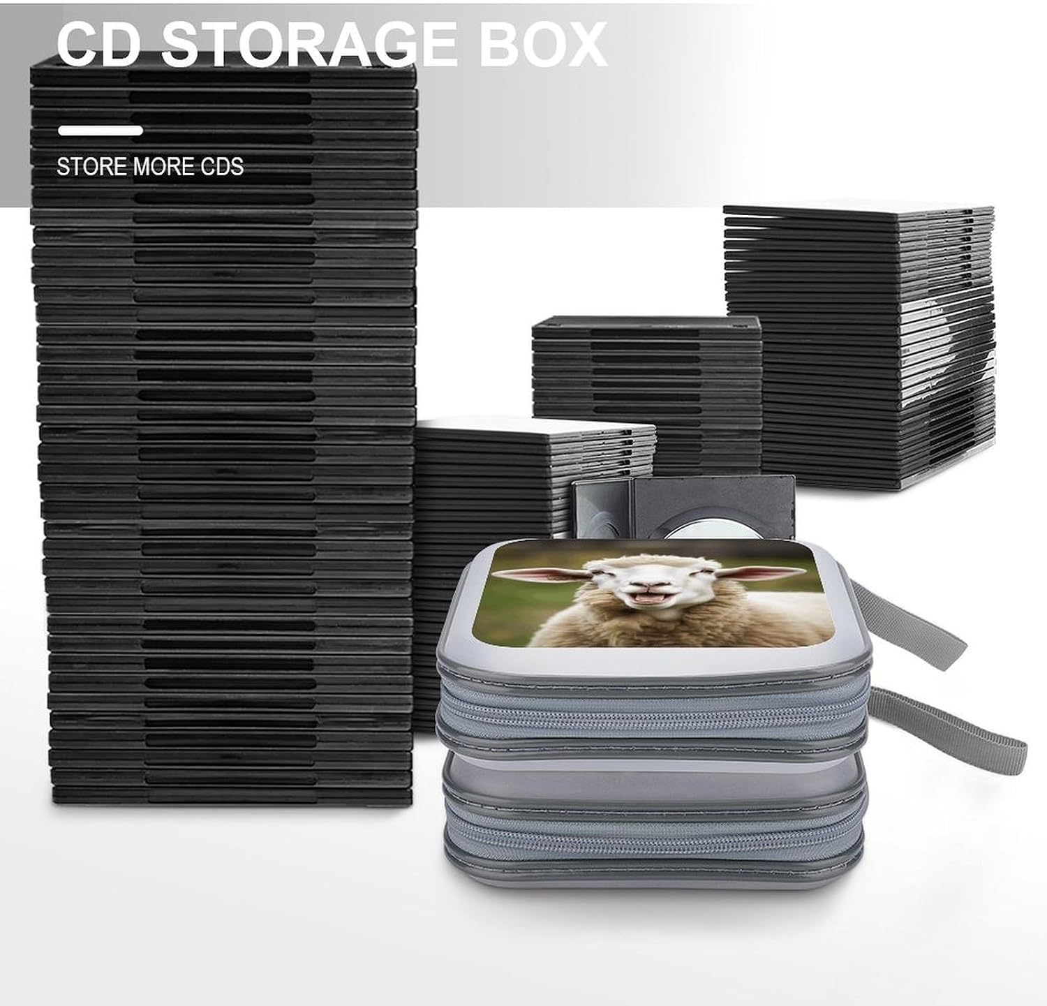 Funny Naughty Sheep Tongue Cute Animal CD Case Binder for Travel Car DVD Storage Box with Handles Fashion DVD Storage Case Cover CD Storage Binder for Movie Music Audio Disks 40 Disc Units
