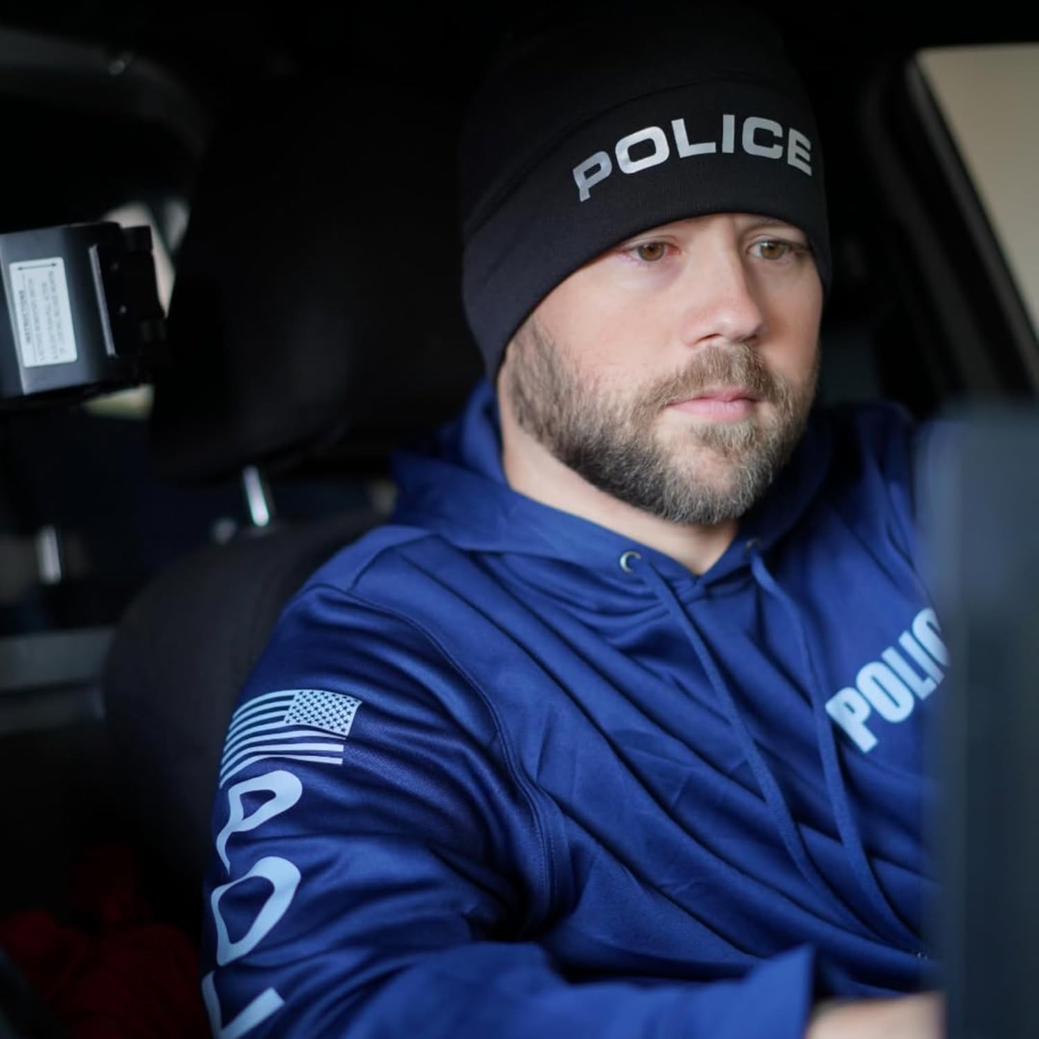 Police Reflective Utility Beanie - USA Patriotic Gear - Stretch-Fit Poly-Spandex - Unisex Hi-Vis Hat (US, Alpha, One Size, Standard, Black & Reflective) - Image 5