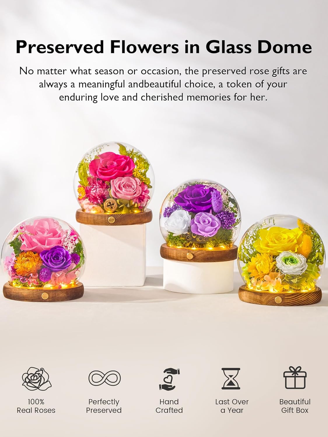 Eterfield Forever Flowers for Delivery Prime, Valentine's Day Rose Gifts for Her, Preserved Roses in Glass Dome, Long-Lasting Flowers for Mom Wife Grandma Birthday Mother's Day Anniversary, Pink - Image 6