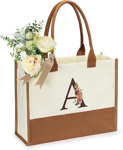 Qunwreath Bolsa de lona con iniciales para mujer, regalos de cumpleaños de Navidad para mujeres, mamá, tía buscadora, tía, regalos personalizados,