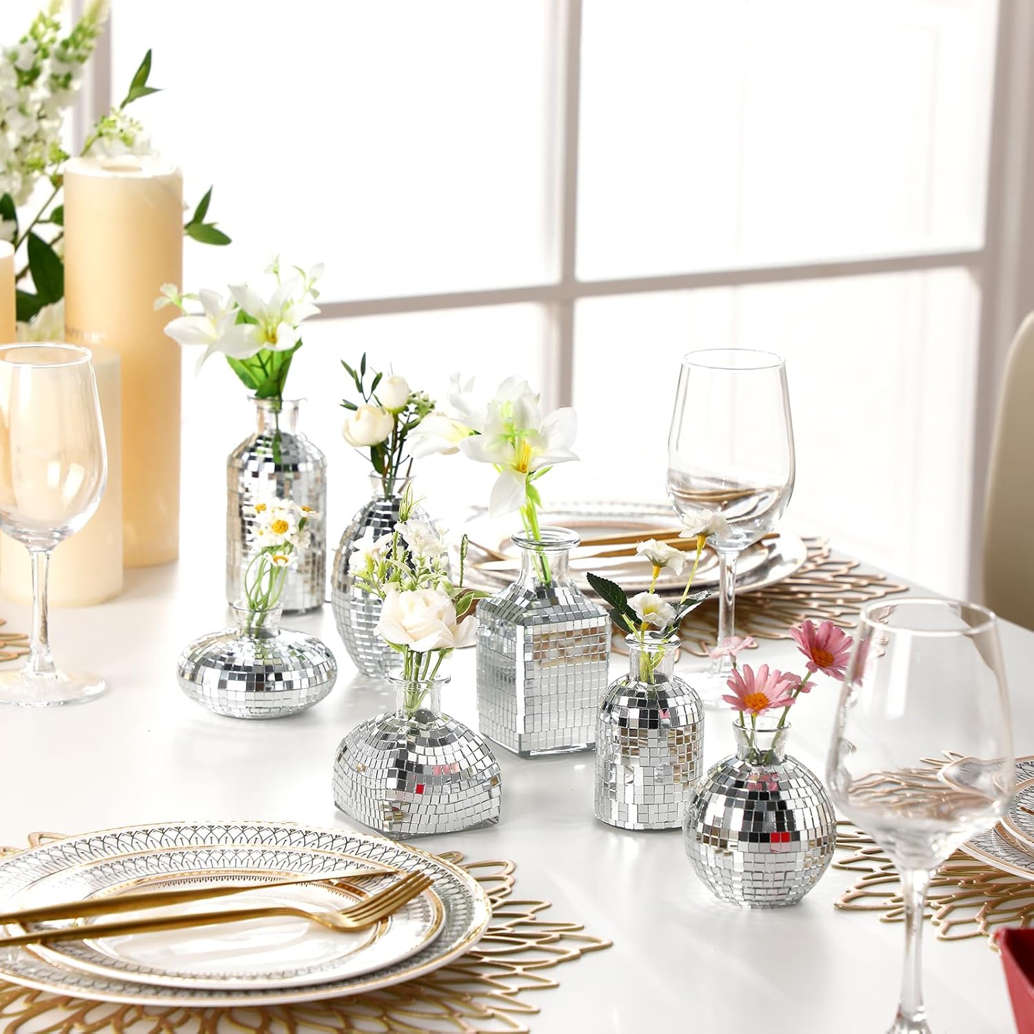 12 Pcs Mini Disco Ball Vase Bulk Glass Disco Ball Flower Vase Disco Ball Decorations for Party Wedding Birthday Home Bedroom Kitchen Office