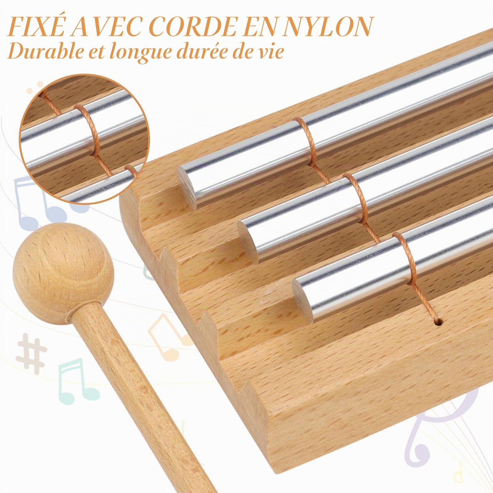 Carillons de Percussion Carillon énergétique avec Maillet Carillon De Méditation Energy Chime à 3 Tons pour enfants, yoga, gestion de salle de classe