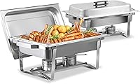 Vista 10 de SUPER DEAL Paquete de 4 platos de acero inoxidable de 8 cuartos de galón con bandeja de agua, bandeja para alimentos, soporte de combustible y tapa