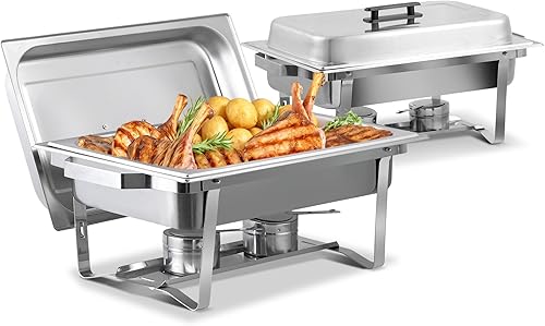 Miniatura 10 de SUPER DEAL Paquete de 4 platos de acero inoxidable de 8 cuartos de galón con bandeja de agua, bandeja para alimentos, soporte de combustible y tapa