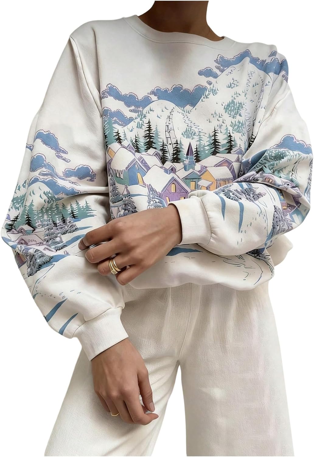 SOLY HUX Women's Graphic Sweatshirts Crew Neck Long Sleeve Novelty Baggy Pullover Tops