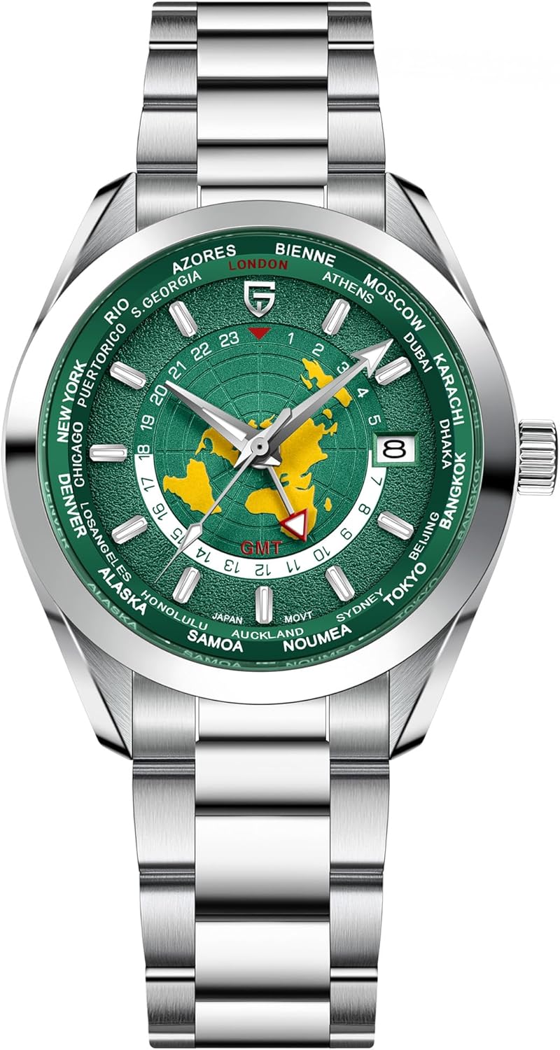 TYBERLEY Pagani Design PD1788 Luxury Men's Automatic Watch Dual Time Zone NH34 GMT Movement Stainless Steel Strap Waterproof Luminous Multifunctional Men's Mechanical Watches