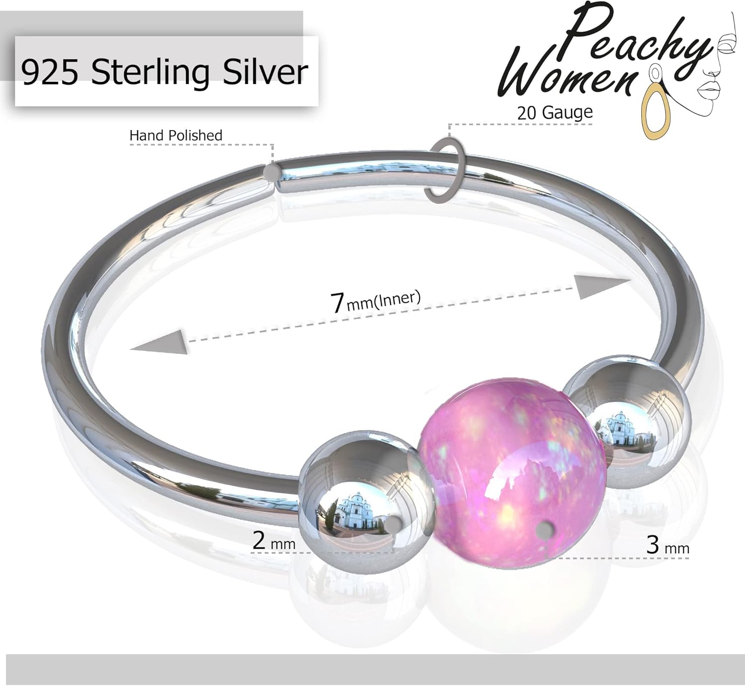 20G Silver Nose Rings + Opals - Image 5