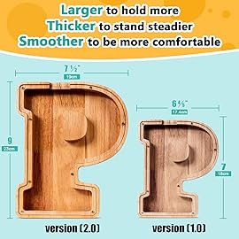 SummiDate Wooden Letter Piggy Bank for Kids| Piggy Bank for Boys Girls Toddler| Alphabet P Money Bank| Personalized Initial Wood Coin Bank Birthday for Kids (P)