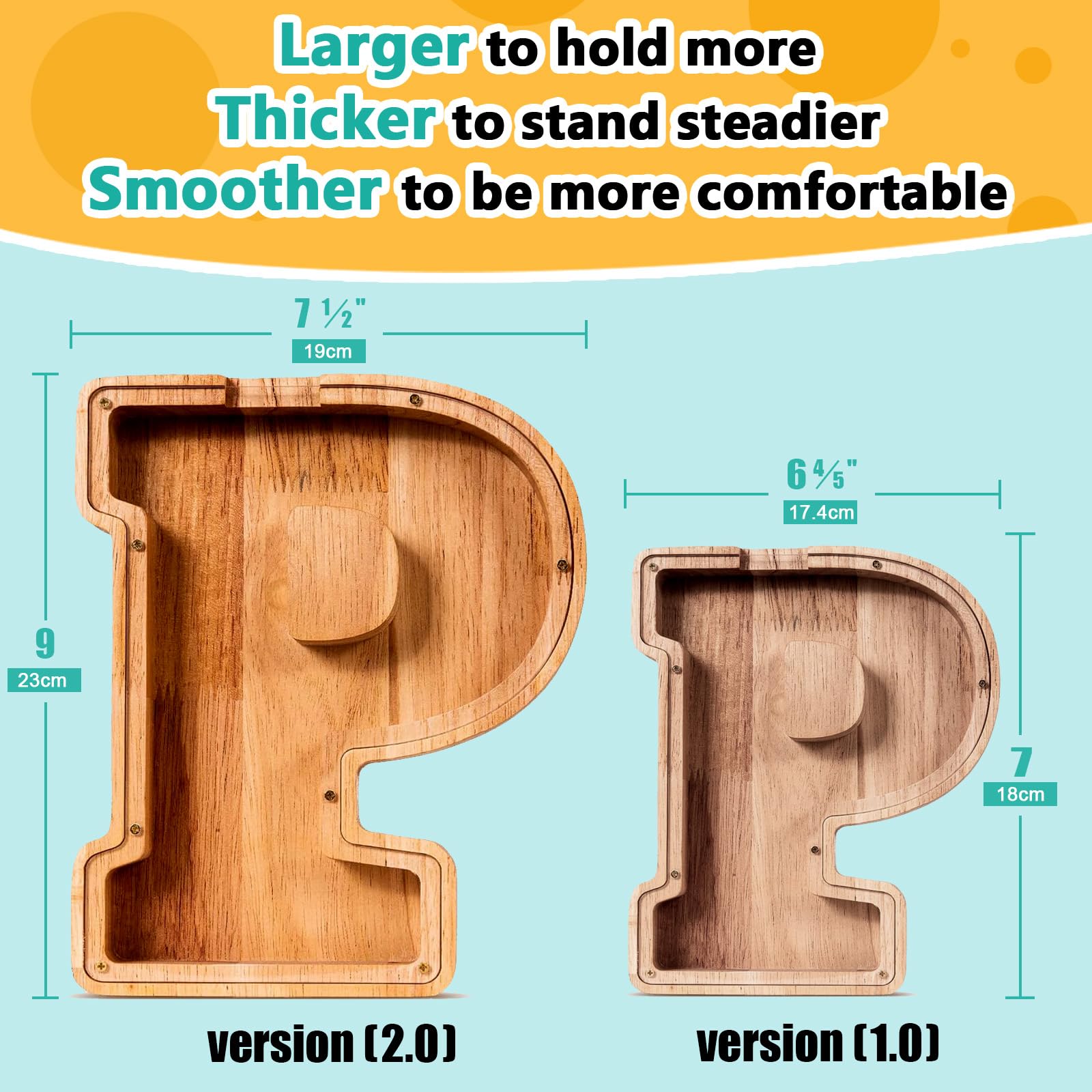 Summidate Salvadanaio con lettera in legno per bambino, A-Z lettera banca dei soldi personalizzato per bambino, regalo di compleanno con banca di monete