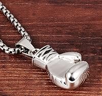 Vista 17 de Hamoery Collar con colgante de cadena de guante de boxeo de acero inoxidable punk para hombres y mujeres