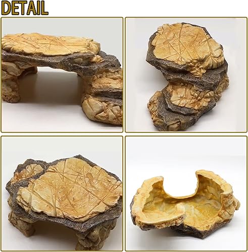 Miniatura 2 de kathson Plataforma de resina para tortugas, rampa de escalada de tortuga, terraza de descanso, cuevas de piel de reptiles, decoraciones de acuarios,