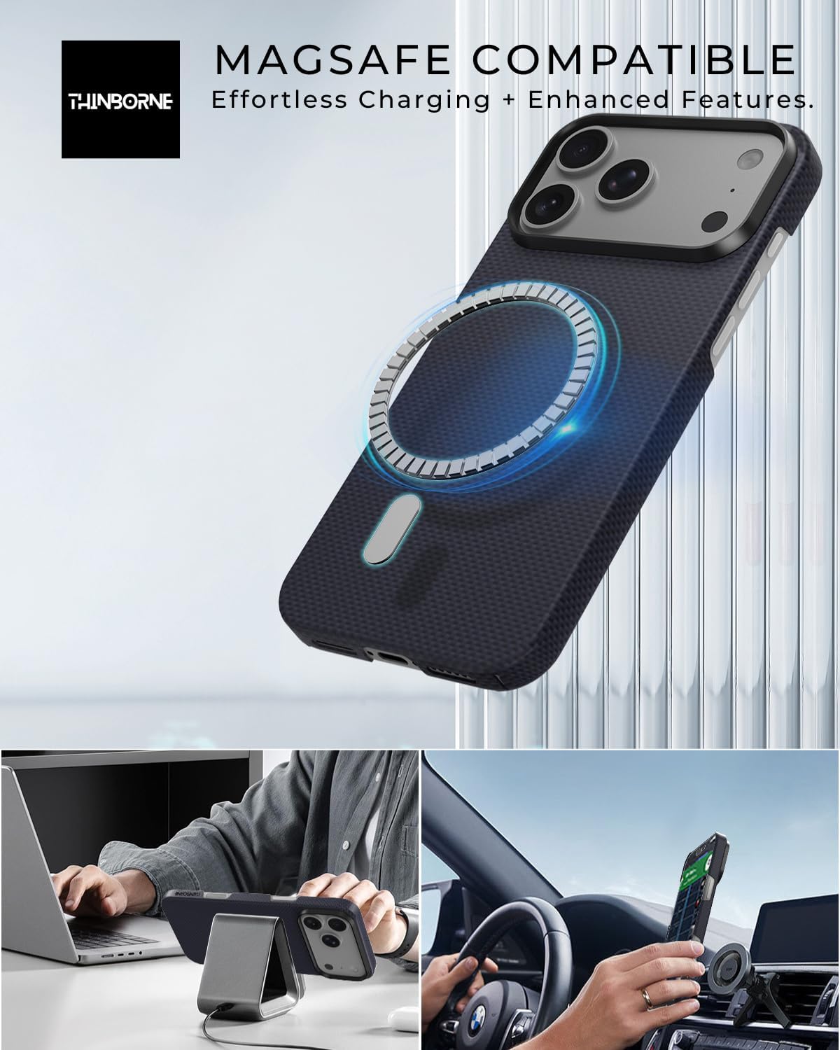 Thinborne Compatible with iPhone 17 Pro Max Case, [600D Aramid Fiber] [Mag Magnetic] [Extremely Thin] [Minimalist Style] [Carbon Fiber Textures] - Wild Navy