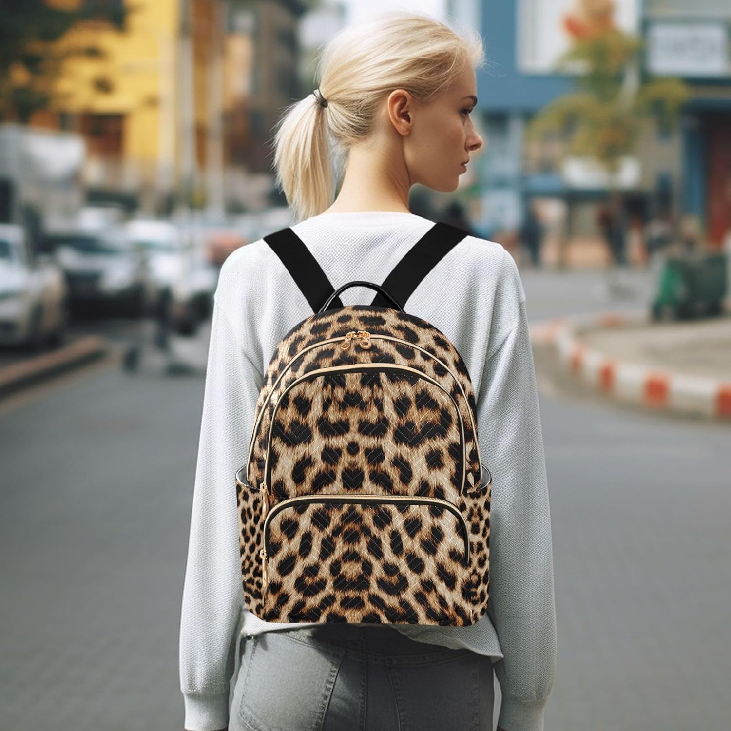 ALAZA Women Mini Backpack Purse Bag Lightweight Casual Daily Travel Backpack Leopard Print Cheetah Pattern Back Pack Fashion Multipurpose Shoulder Bag,M - Image 7