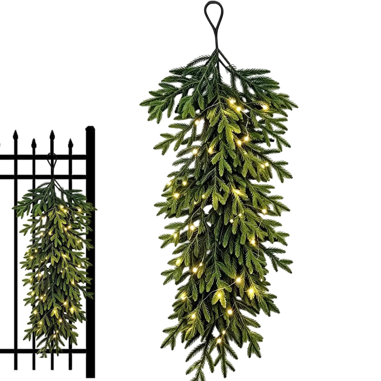 Swag de Navidad para escaleras decoración de pared con verde abeto