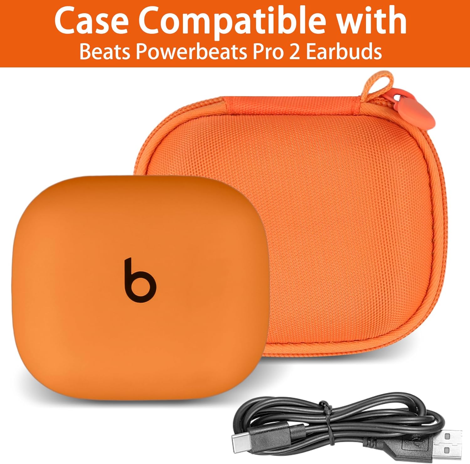 co2CREA Hard Case for Beats Powerbeats Pro 2 with Carabiner Clip, Shockproof Earbuds Storage Box – Protective Travel Cover for Powerbeats Pro 2 Wireless Bluetooth Earbuds (Electric Orange Case) - Image 2