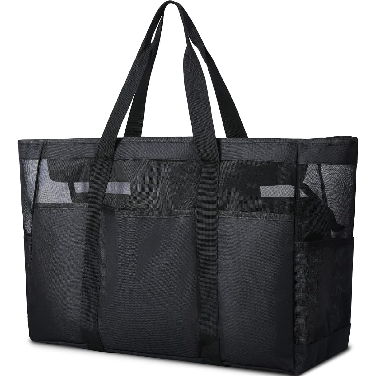 MULEVIP Bolsa de Playa para Mujer Impermeable Grande,Bolsa Playa Grande XXL Familiar, Impermeable Lienzo Shopper Bolsa de Hombro Bolsa de Piscina con Cremallera para Playa Piscina Viajes - Negro