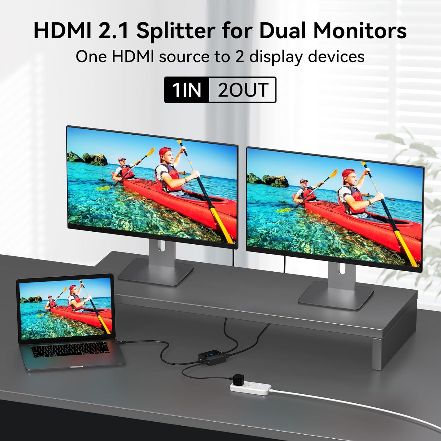 8K HDMI Splitter 1 in 2 Out 4k 120Hz,HDMI 2.1 Splitter for Dual Monitors Support EDID Management HDCP 2.3 HDR 10 for Laptops PCs TV Boxes DVD Players PS5/PS4/PS3 - Image 5