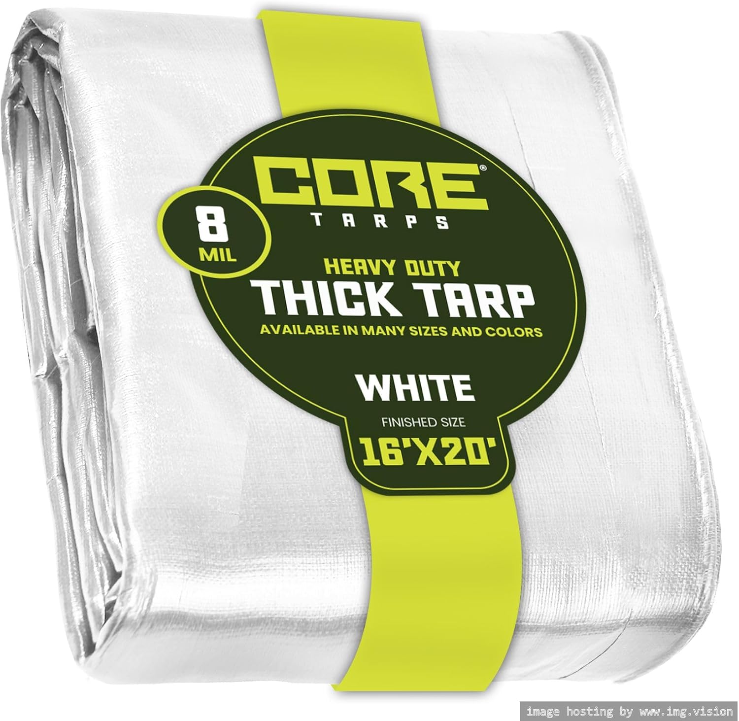 Core Tarps Heavy Duty 8 Mil Tarp Cover, Waterproof, UV Resistant, Rip and Tear Proof, Poly Tarpaulin with Reinforced Edges for Roof, Camping, Patio, Pool, Boat. (White 16 X 20)
