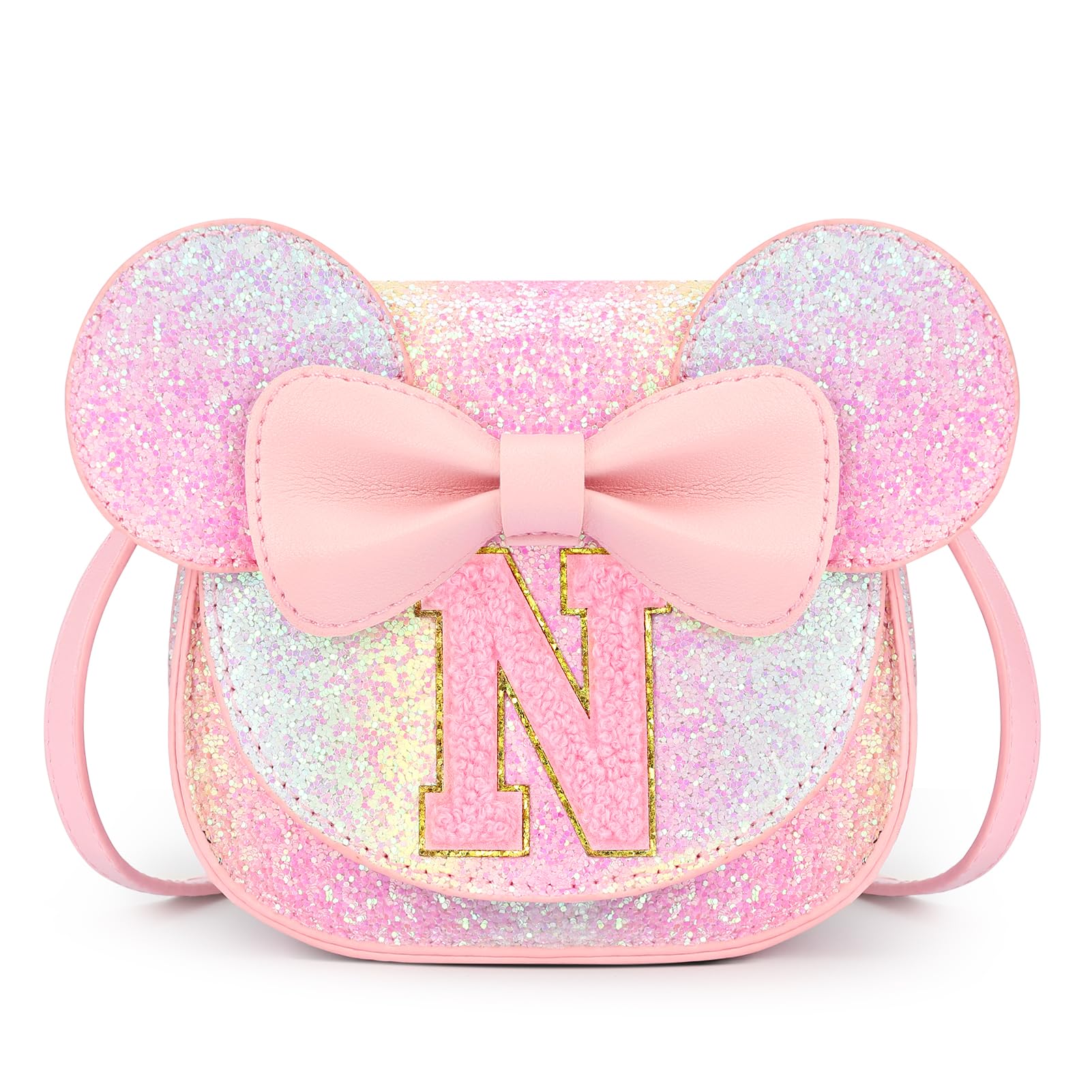 mibasies Toddler Purse 3-8 Girls, Glitter Rainbow Letter N Birthday Gift