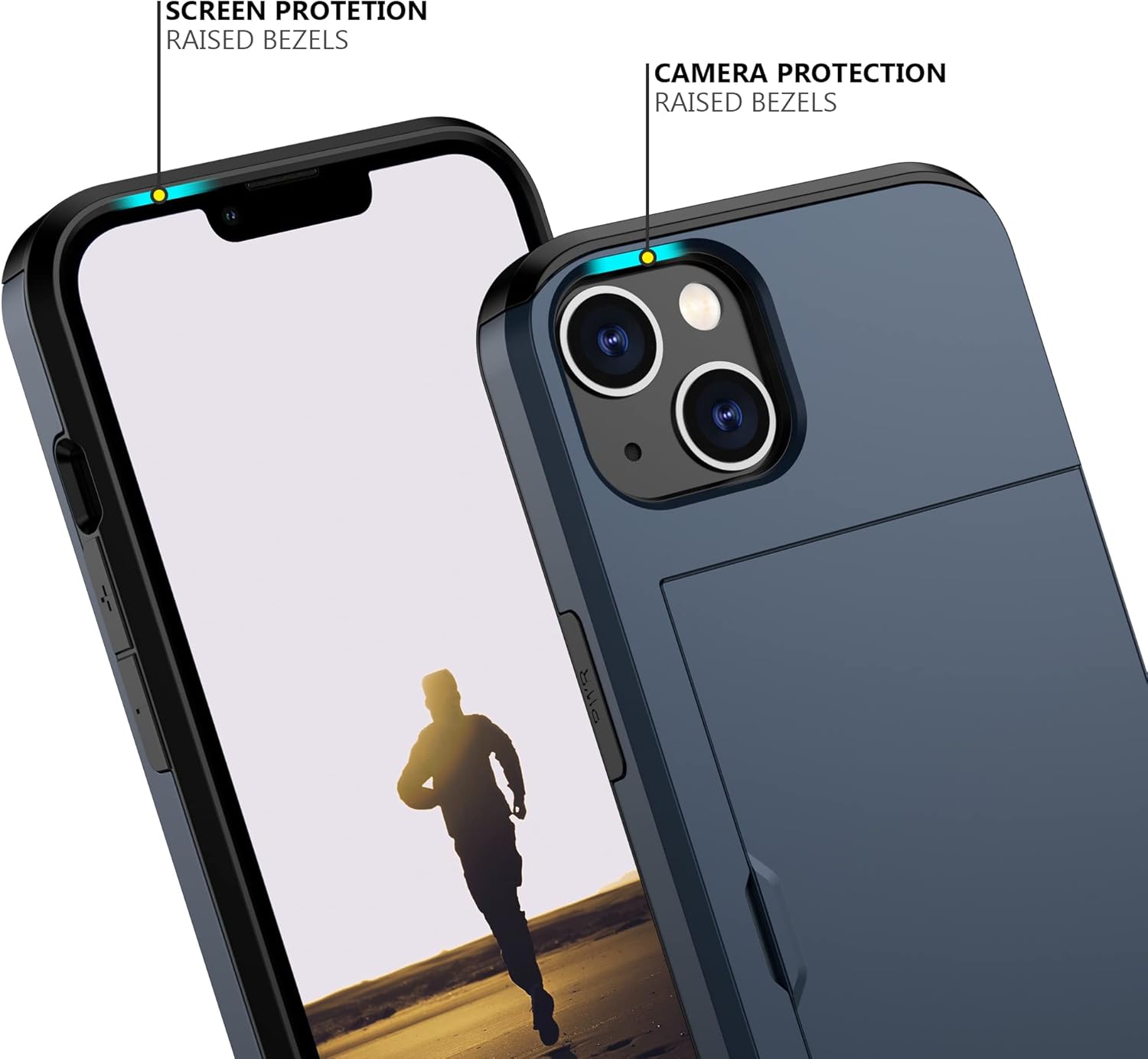 Nvollnoe for iPhone 13 Case with Card Holder Heavy Duty Protective Dual Layer Shockproof Hidden Card Slot Slim Wallet Case for iPhone 13 for Women&Men(Blue) - Image 4