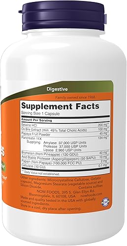 Miniatura 3 de NOW Suplementos, Super Enzimas, Formulados con Bromelina, Bilie de Buey, Pancreatina y Papaína, 180 Cápsulas y Suplementos, Magtein™ con forma