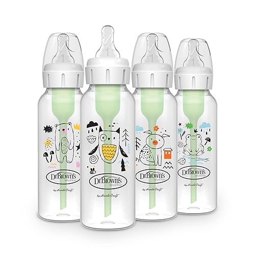 Dr. Brown's Natural Flow Anti-Colic Options+ Biberón estrecho de 8 oz/8.5 fl oz, con boquilla de flujo lento nivel 1, libre de BPA, 0.0 ft+, oso,