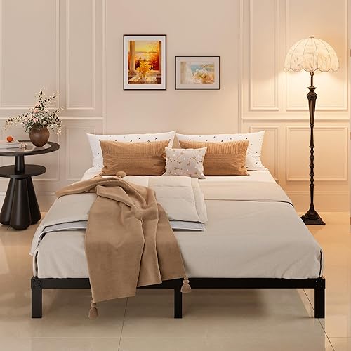 Miniatura 47 de Marco de cama Queen de 16 pulgadas, no necesita somier, plataforma de metal resistente tamaño Queen, soporte de hasta 3000 libras, fácil montaje,