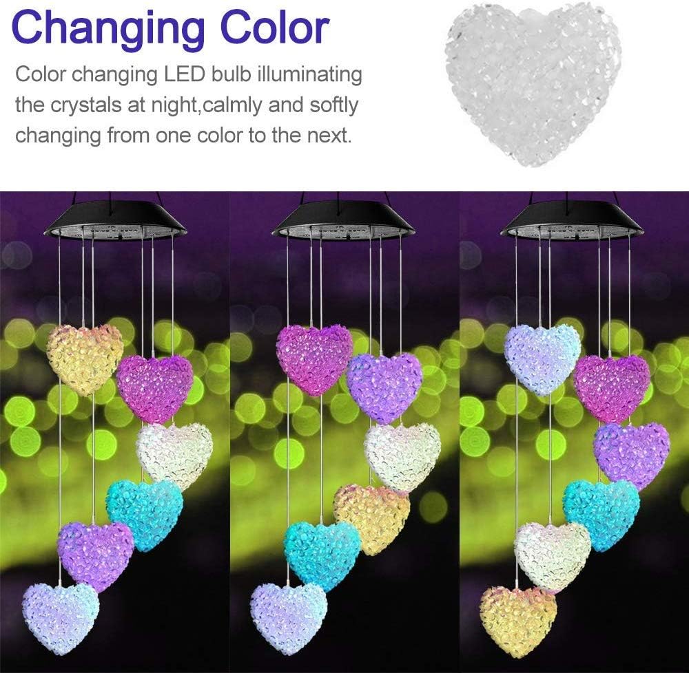 Solar Wind Chime Spiral Spinner Heart Shaped LED Color Changing Wind Mobile Portable Waterproof Outdoor Decorative Romantic Wind Bell Light for Patio Yard Garden Home