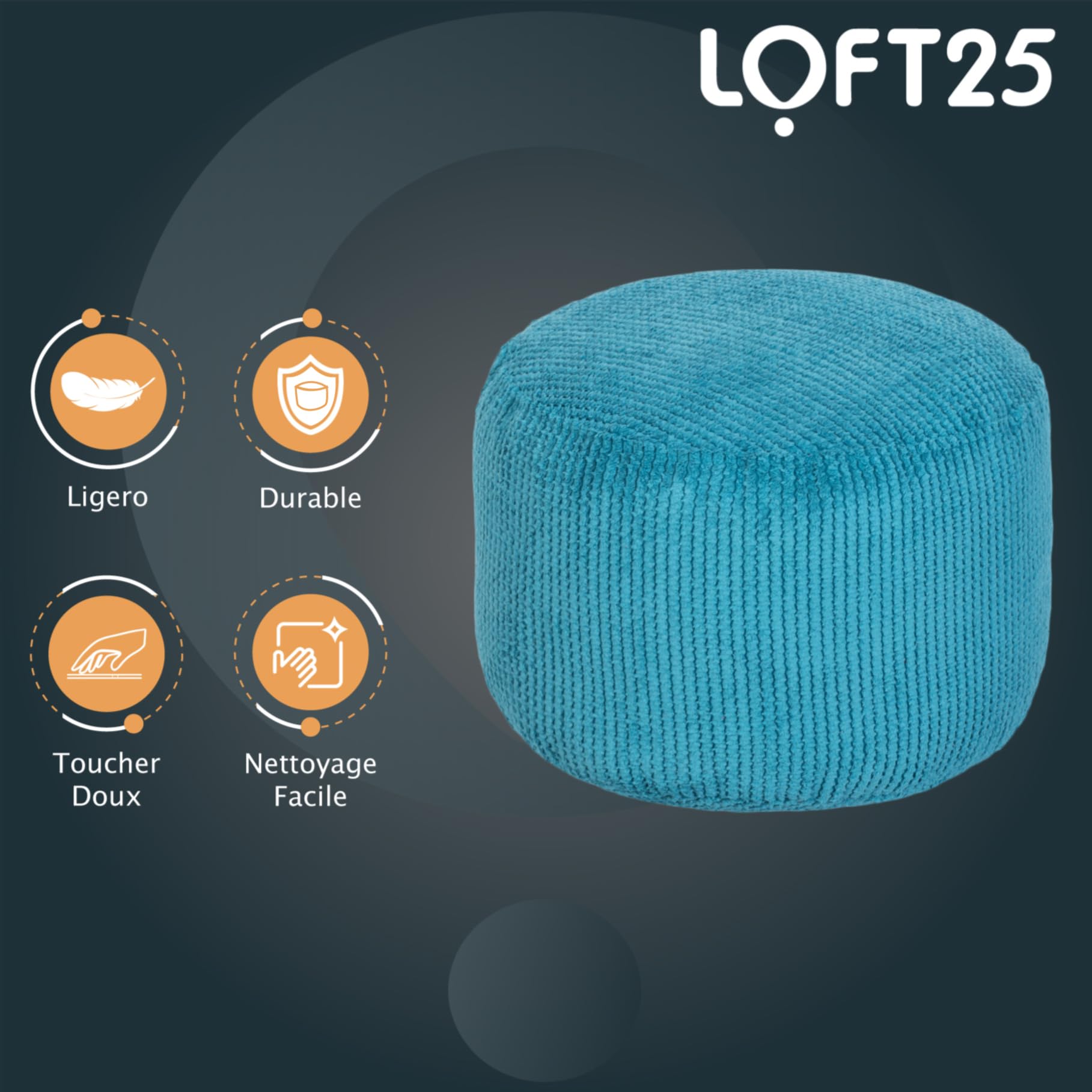 Loft 25 Tabouret de Pieds en Forme de Sac de Haricots Rond Bubble | Repose-Jambes pour Salon d'intérieur | Pouf Ergonomique | Ultra Confortable et Durable (Sarcelle)
