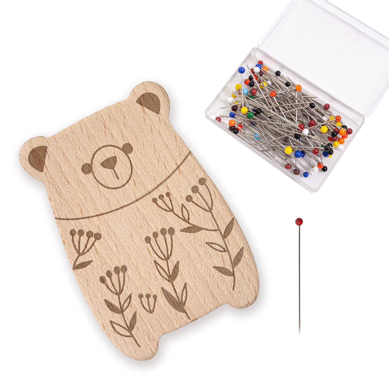 Buxuaaaa Needle Pin Holder with 100Pcs Quilting Positioning Pin Wood Cushion with 38mm Dressmaking for Sewing Sewing Supplies Organizers
