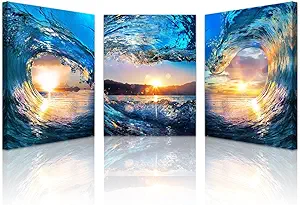 Lapremoly Wall Decor for Living Room & Bedroom - Canvas Wall Art - Ocean Waves Sunrise - Modern Bathroom Home Decoration - Ready To Hang - 16x24 in