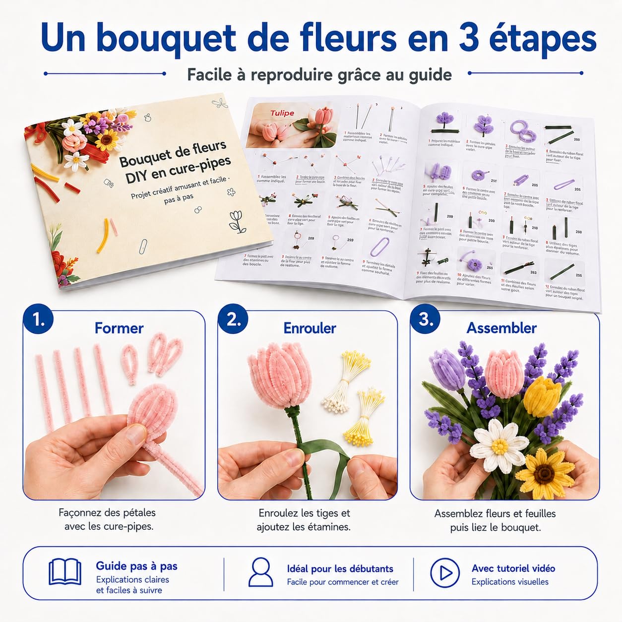 ELESKY Kit Fleurs en Fil Chenille 1000 Pièces, Cure-Pipes DIY