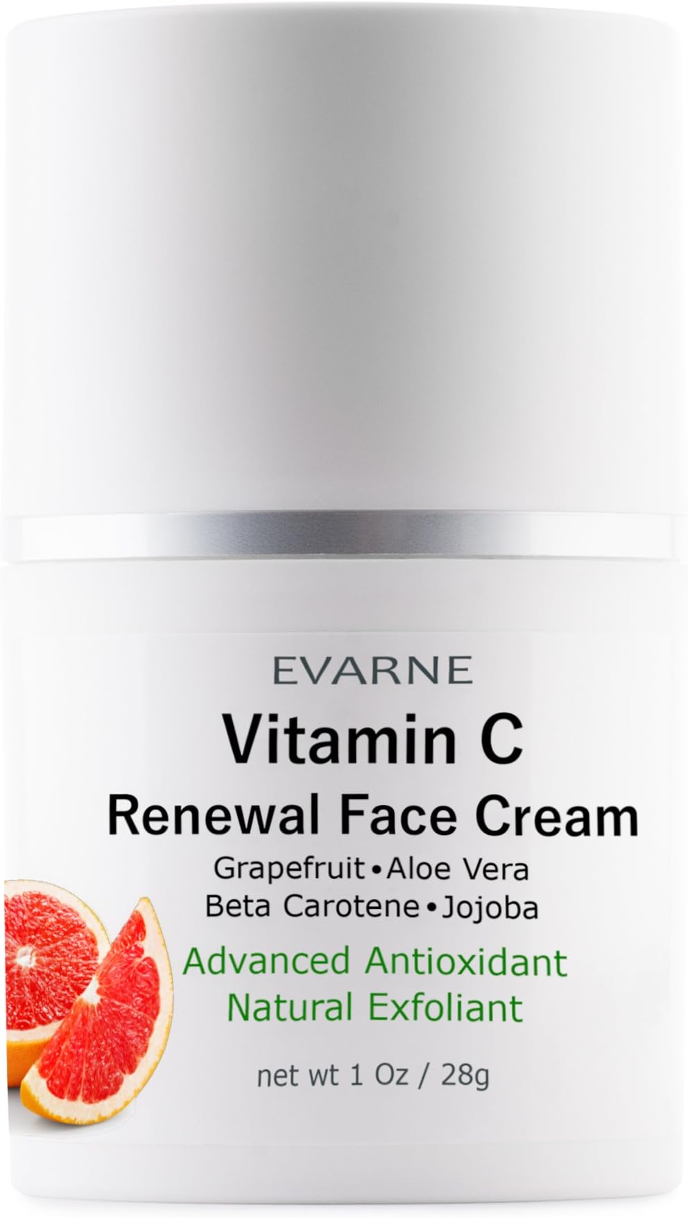 Evarne Vitamin C Renewal Face Cream Advanced Antioxidant Natural Exfoliant Light Daily Moisturizer with Grapefruit, Aloe Vera, Beta Carotene, Jojoba