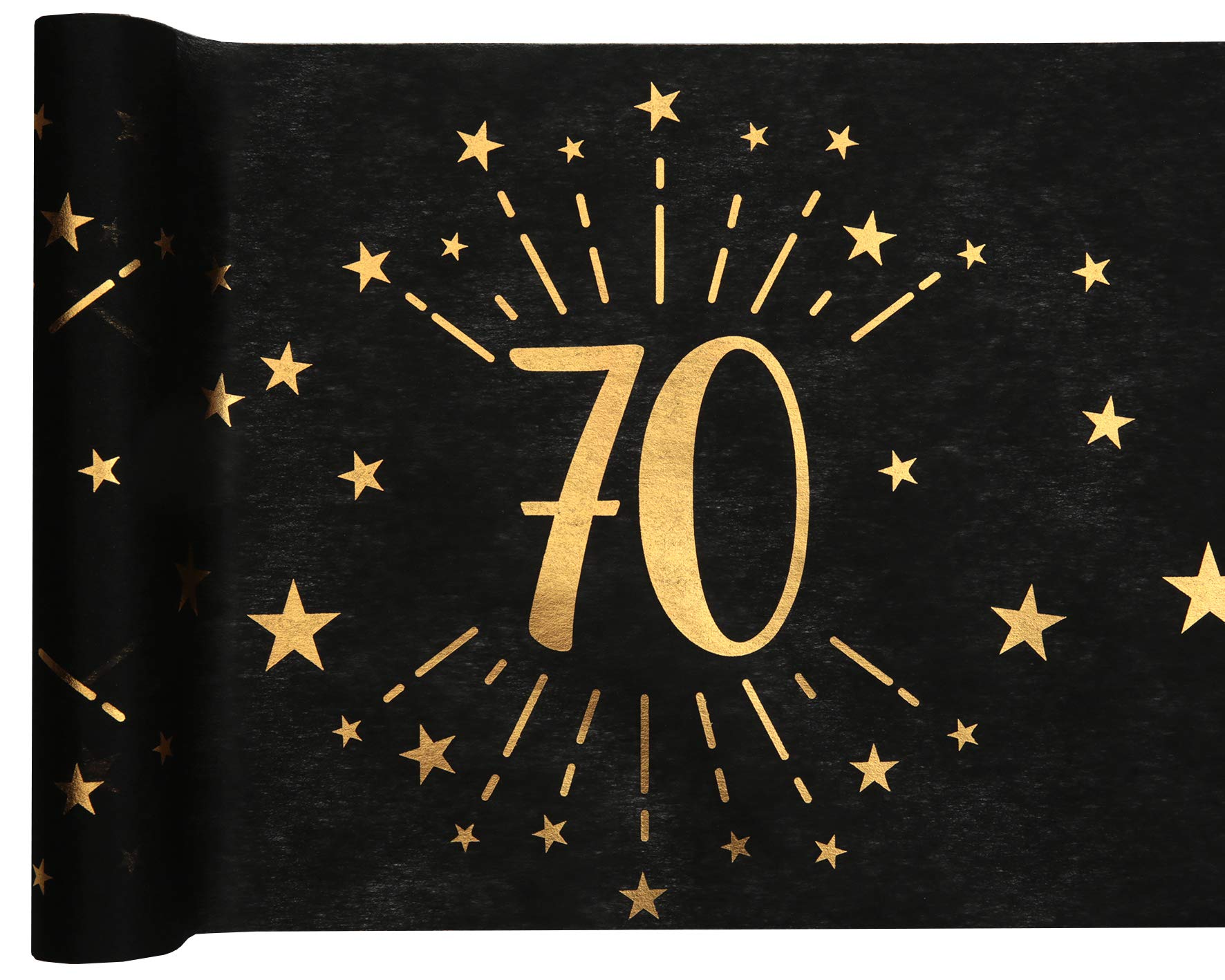 RIBBON WRITER Luxury Black/gold metallic 70th Birthday print table runner 30cm x 5 Metres